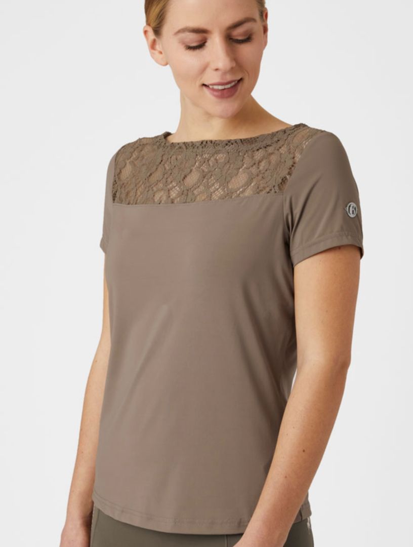 B Vertigo Natalia Women's Boat Neck Lace Shirt /Fossil Brown - Size US 8 NEW