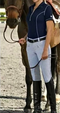 High Line Outfitters Seersucker Blue & White Knee Patch Breeches - Size US 24 NEW