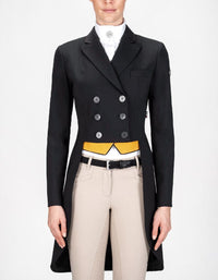 Equiline Mackenzie Hunter Shadbelly Coat- Black / Yellow Points / Size IT 44