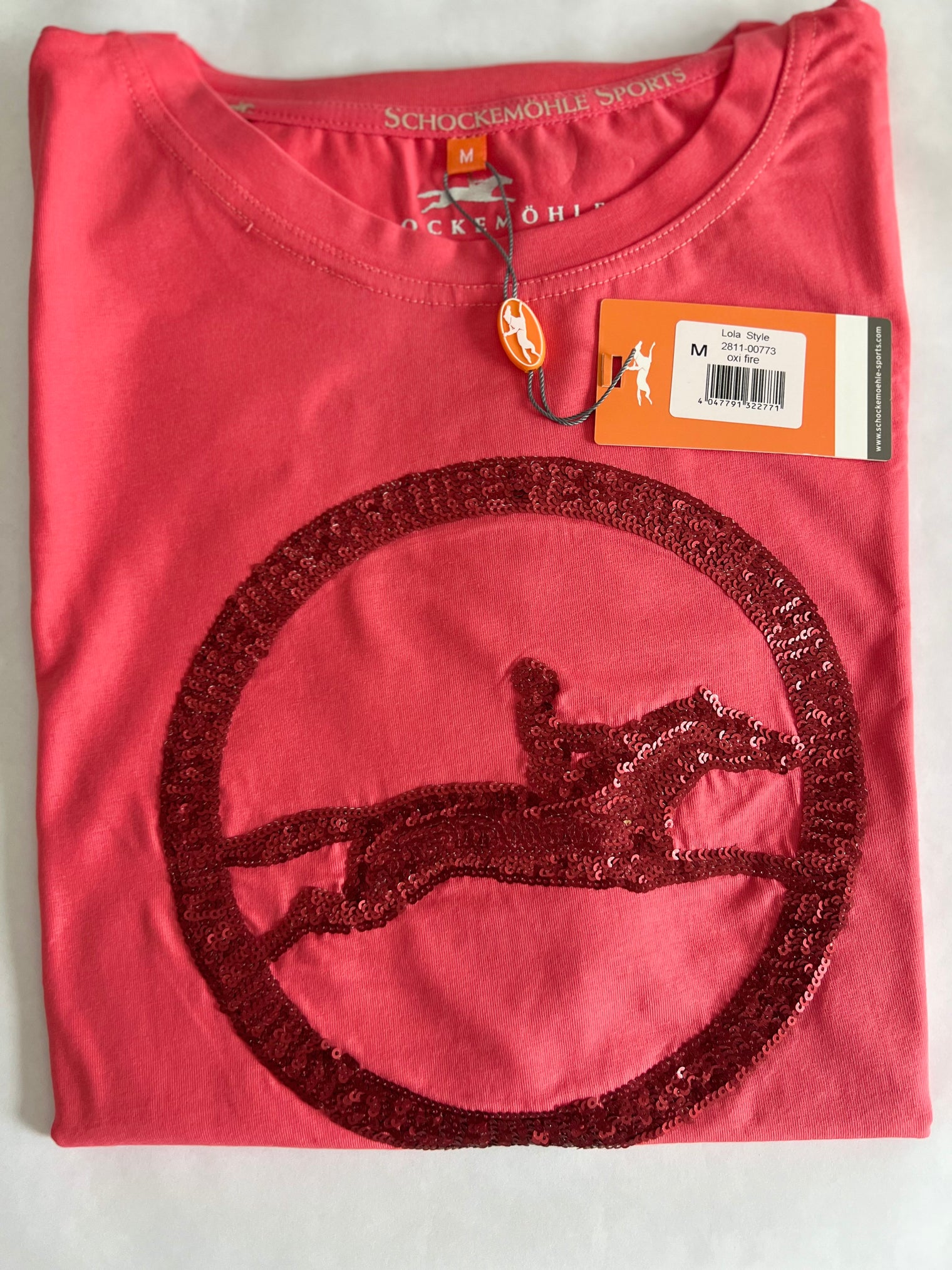 Schockemohle Lola Women's Short Sleeve Shirt- Color Oxi Fire Red / Size Medium