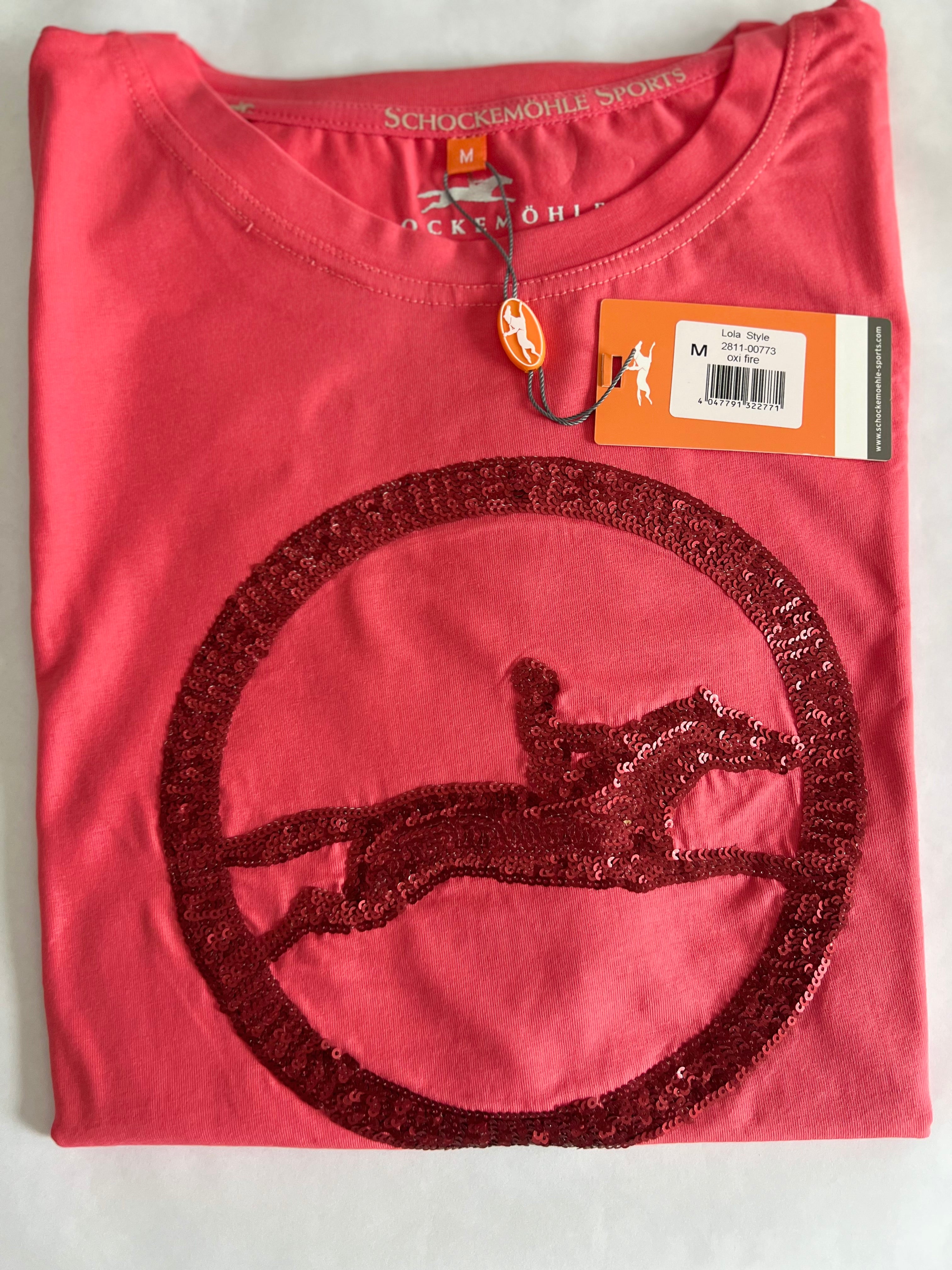 Schockemohle Lola Women's Short Sleeve Shirt- Color Oxi Fire Red / Size Medium