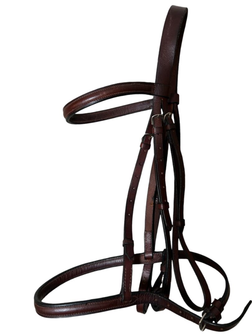 Passport Plain Raised Bridle with Braided Reins- Brown / Size Large Horse