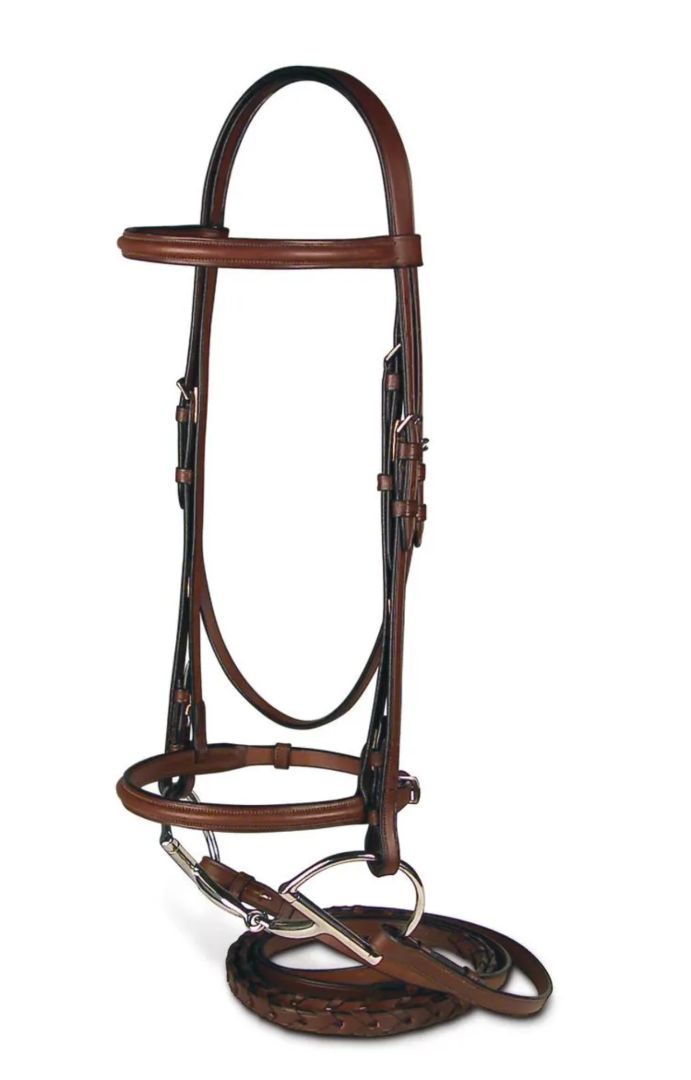 Passport Plain Raised Bridle with Braided Reins- Brown / Size Large Horse