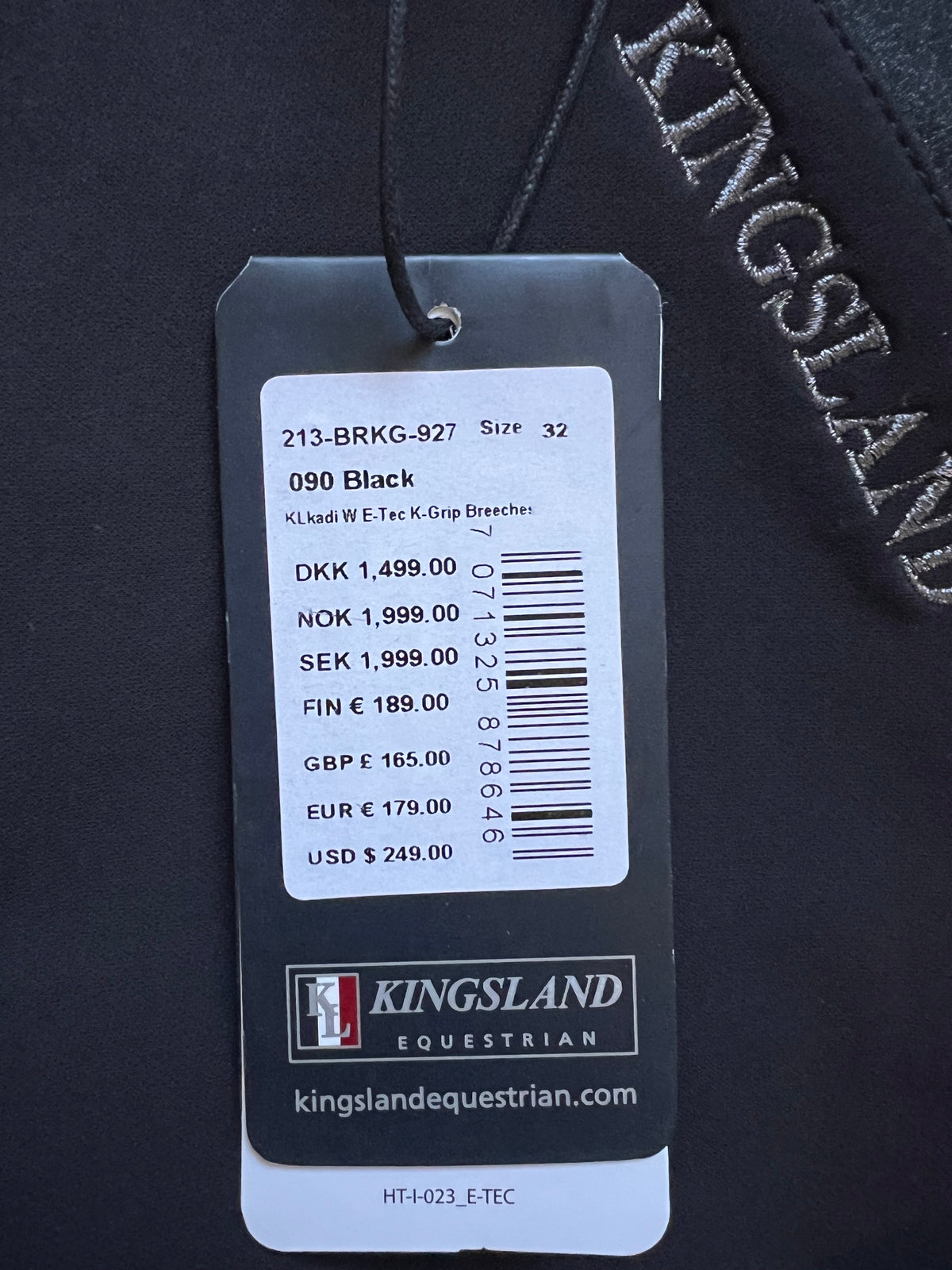 Kingsland Kadi Knee Grip, High Rise Breeches, Black Size 34 / US 4 New with Tags