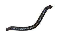 Custom V Shaped Blue Ombre Crystal Brow Band - Brown Leather / Full Size