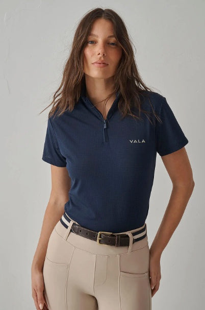 Vala Equestrian Navy Mesh Elsa Zip Neck Short Sleeve Training Top Medium NEW