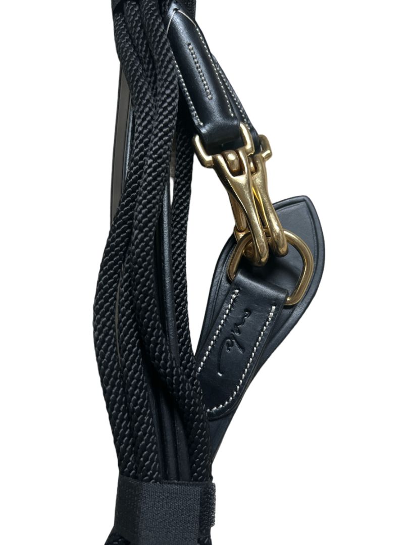 Dy’on D Collection 5/8" Leather/Nylon Draw Reins, Black Full Size Brand New
