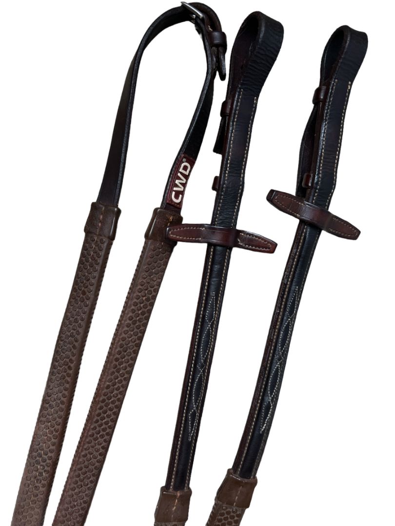 CWD Raised Rubber Reins Fancy Stitch 5/8" - Size 1 (Pony)