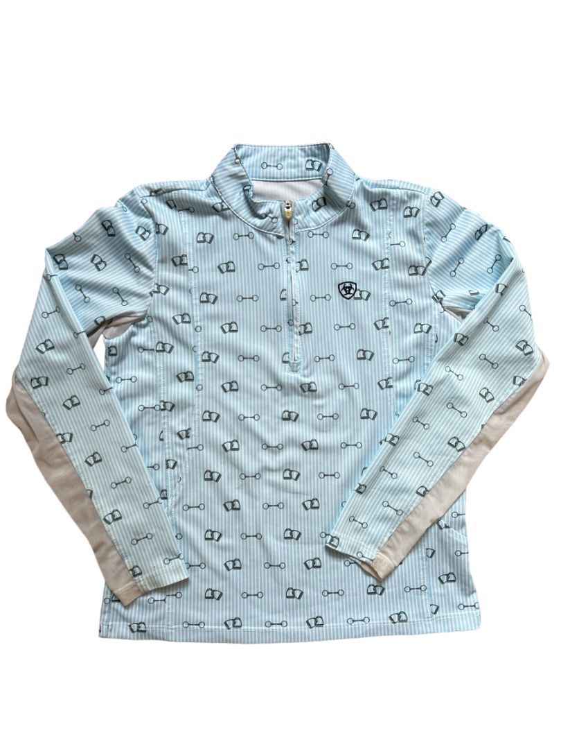 Ariat Children's Sunstopper 2.0 Blue Bit Print-  1/4 Zip Shirt - Size Youth Small