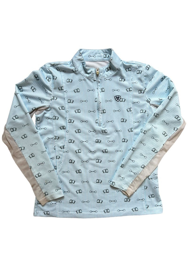 Ariat Children's Sunstopper 2.0 Blue Bit Print-  1/4 Zip Shirt - Size Youth Small