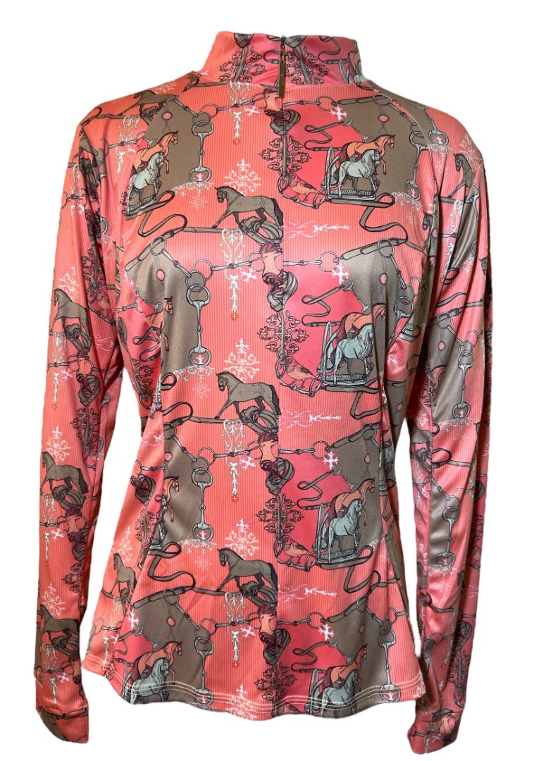 Espoir Peach Carnival Quarter Zip Sun Shirt - Long Sleeve / Size XL NEW