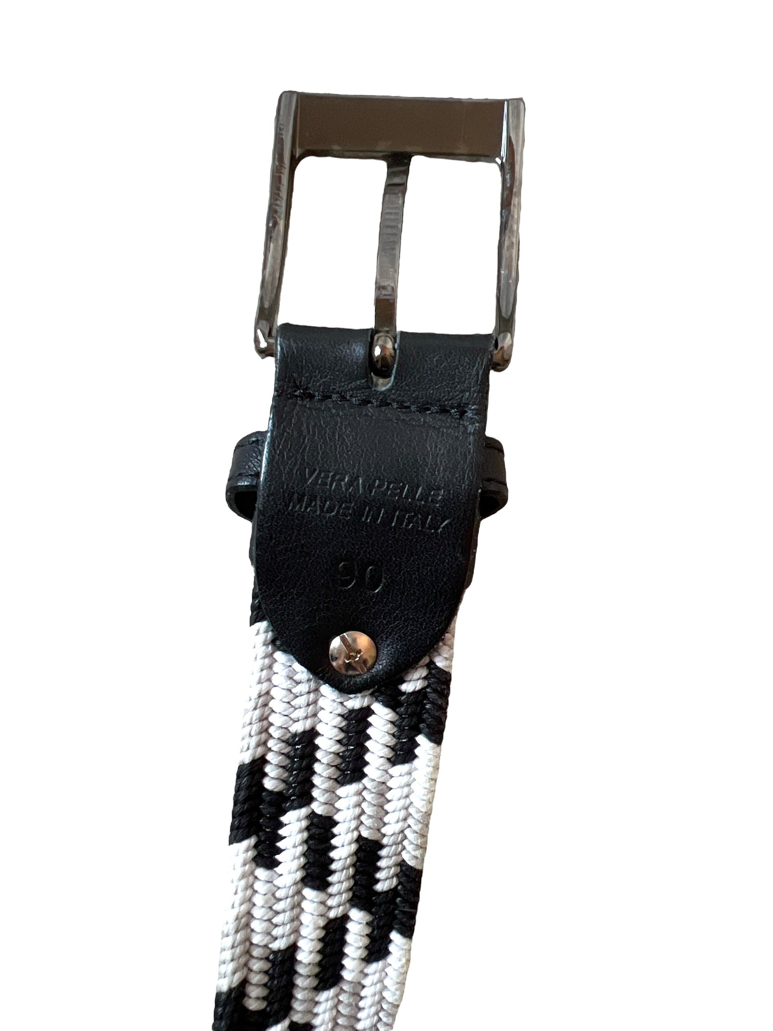 Equiline Cuba Elastic Braided Belt in Grey/White/Black Size 90