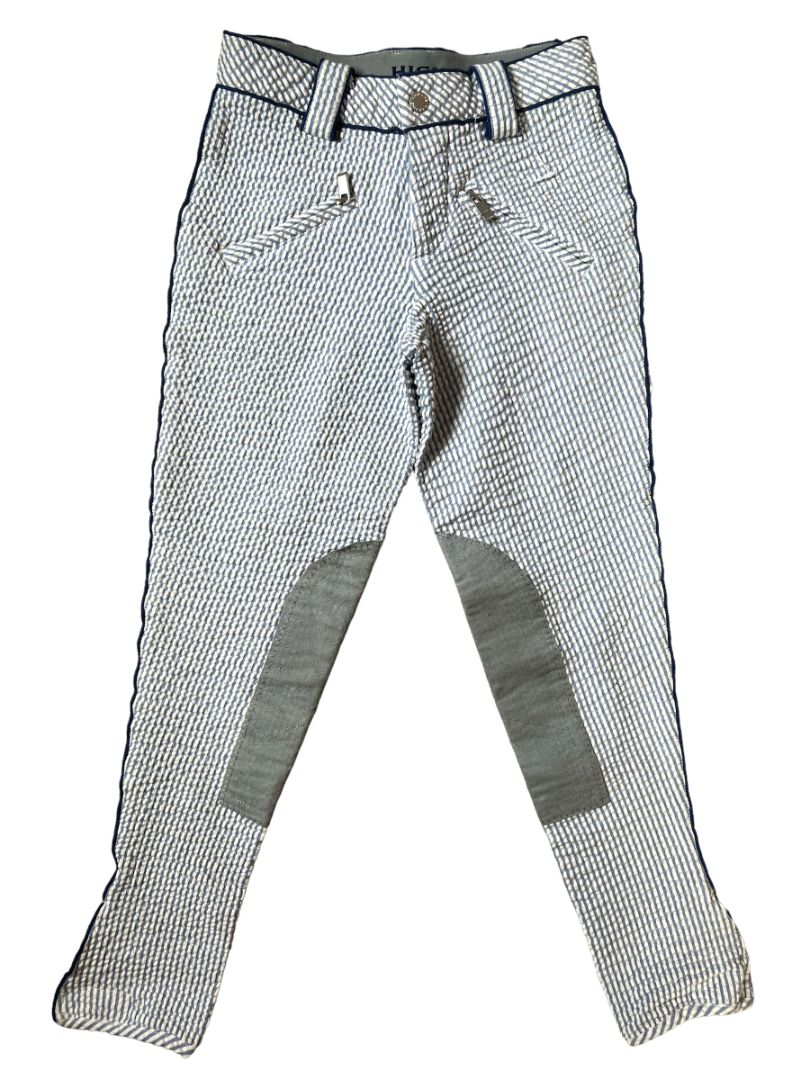 High Line Outfitters Seersucker Blue & White Knee Patch Breeches - Size US 24 NEW