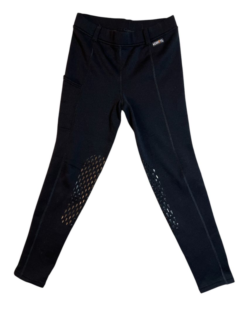 Kerrits Kids Power Stretch Winter Knee Patch Pocket Fleece Tight - Black  / Size XL Youth