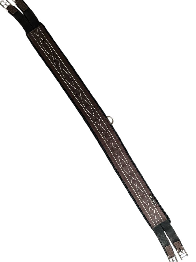 Oaklyn Tack Terra Girth with White Fancy Stitch - 56" with 3 liners (black sheepskin, white sheepskin & neoprene liners)