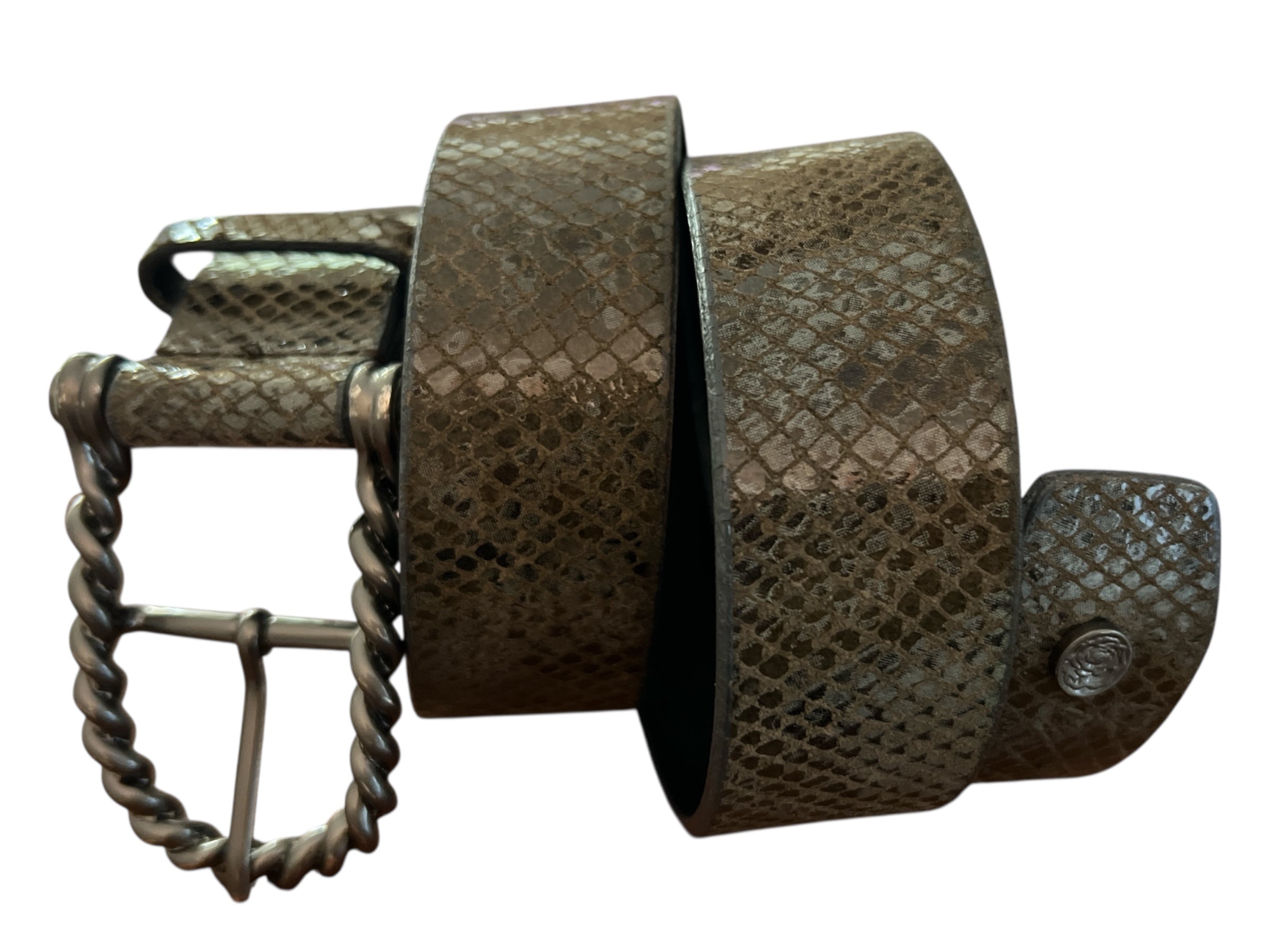 Hannah Childs Twisted Bit Belt - Gunmetal Python Grey / Size Small