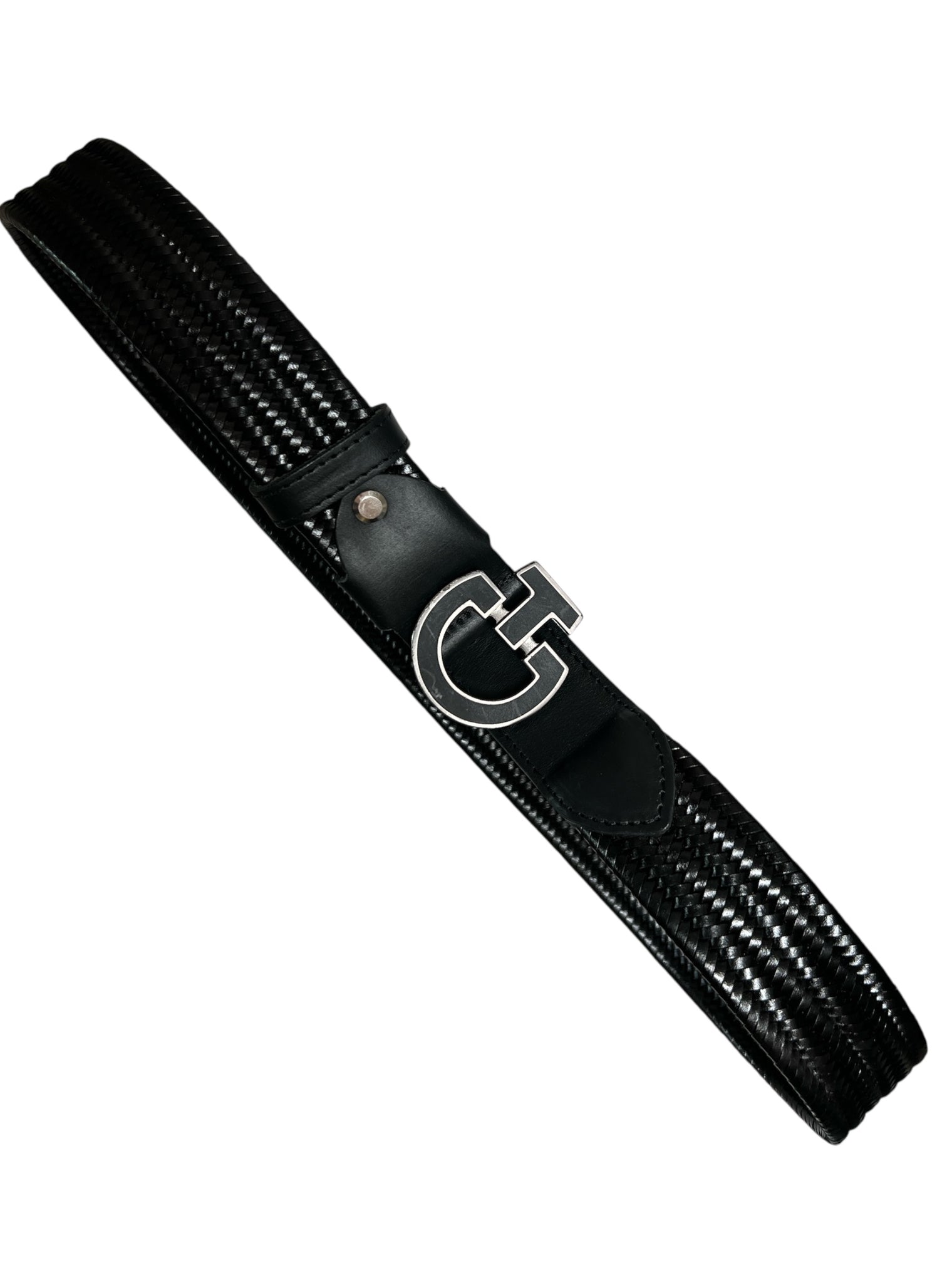 Cavalleria Toscana Women's / Men's Woven Leather CT Buckle Belt - Black / Size Large