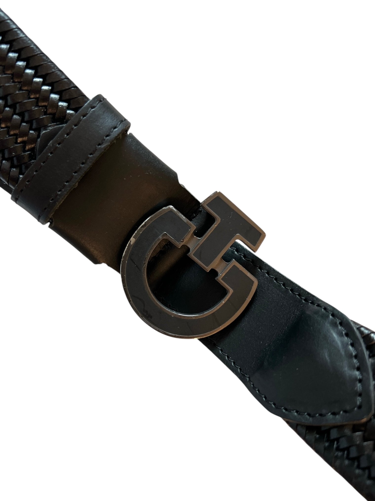 Cavalleria Toscana Women's / Men's Woven Leather CT Buckle Belt - Black / Size Large