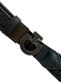Cavalleria Toscana Women's / Men's Woven Leather CT Buckle Belt - Black / Size Large