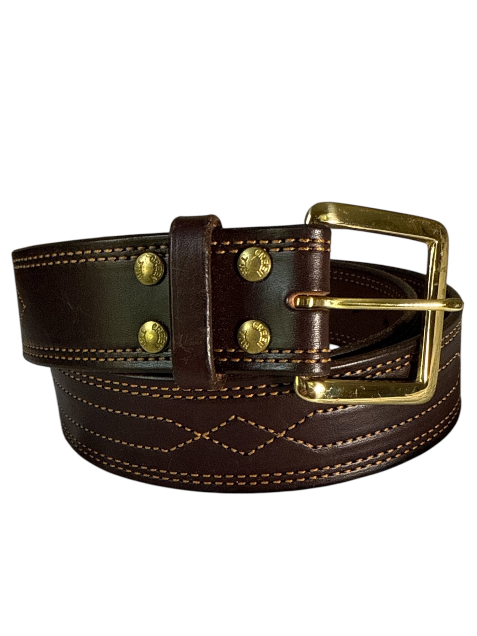 Green Hill Collection Fancy Stitched Leather Belt - Brown/ Size Large