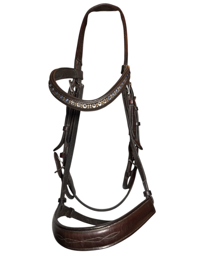 Vespucci Fancy Stitch Raised Bridle with Swarovski Crystal  Brow Band - Dark Brown / Horse Size