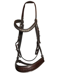 Vespucci Fancy Stitch Raised Bridle with Swarovski Crystal  Brow Band - Dark Brown / Horse Size