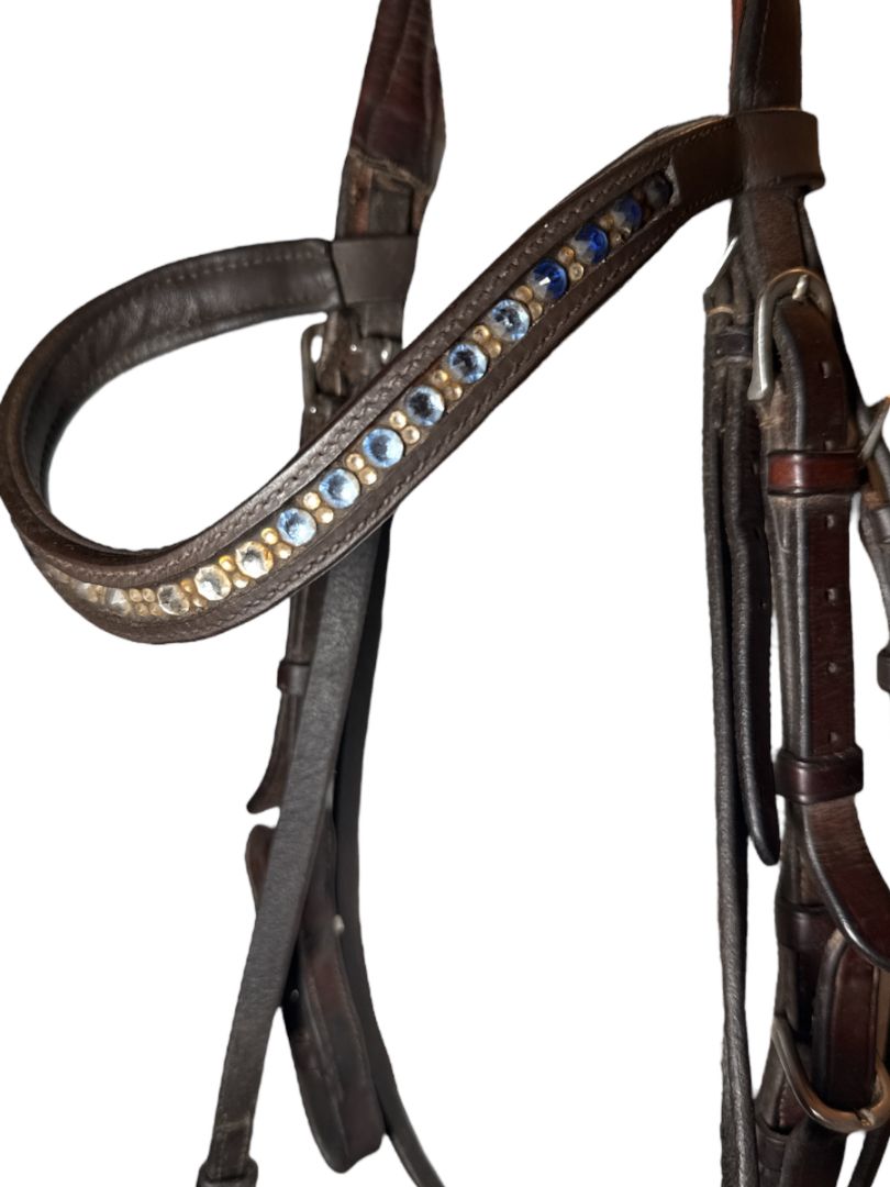 Vespucci Fancy Stitch Raised Bridle with Swarovski Crystal  Brow Band - Dark Brown / Horse Size
