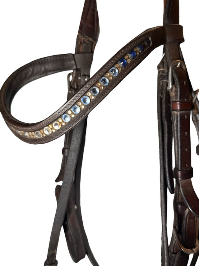 Vespucci Fancy Stitch Raised Bridle with Swarovski Crystal  Brow Band - Dark Brown / Horse Size