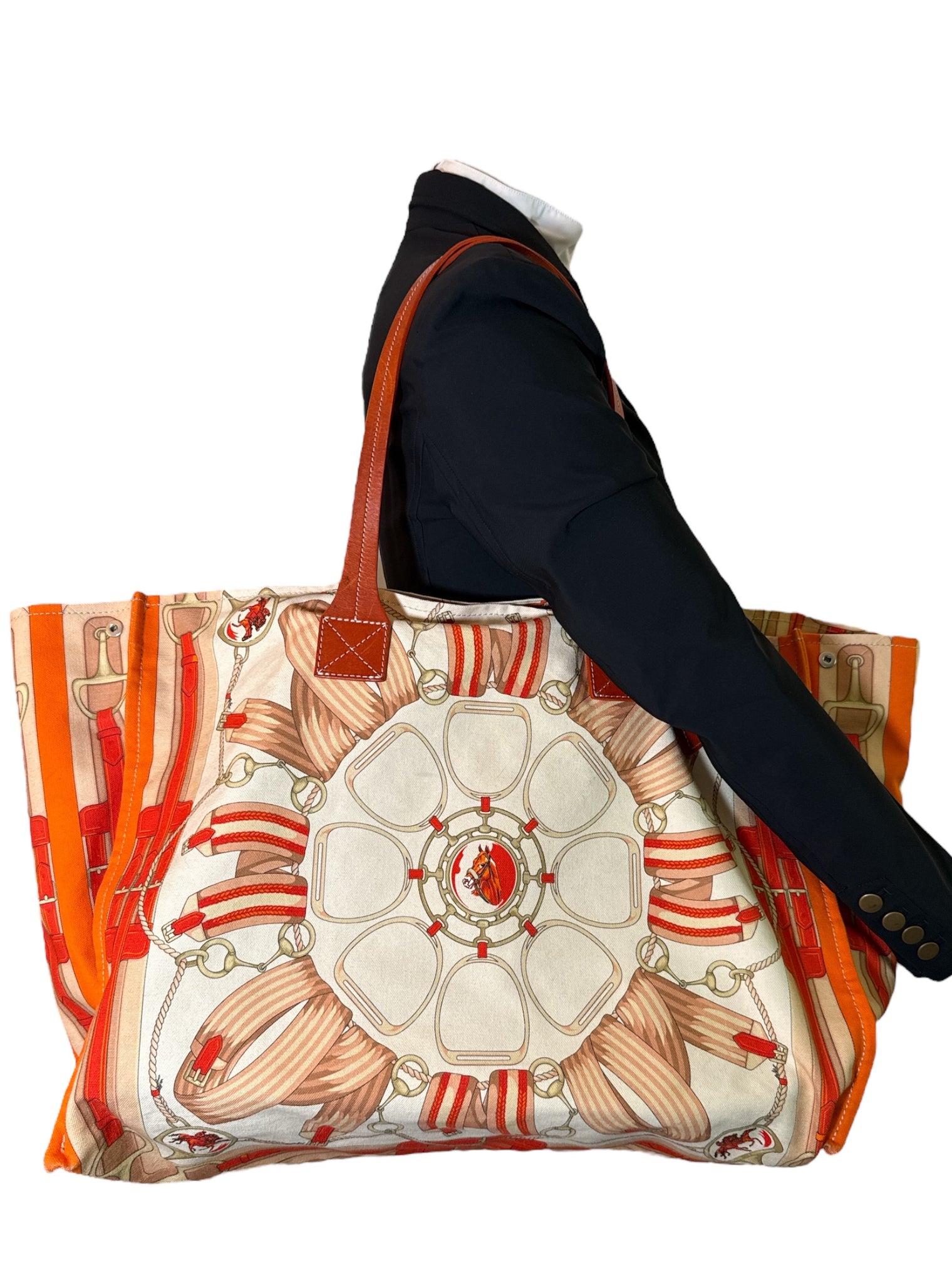 Rani Arabella Orange Stirrups East-West Canvas Tote Bag / Large
