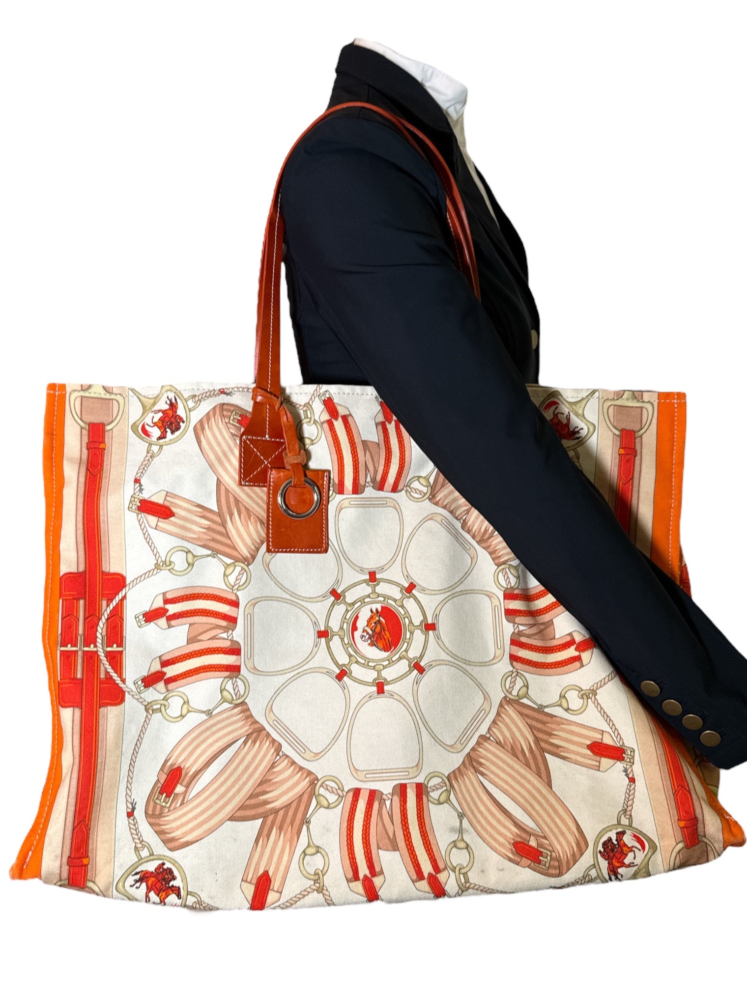 Rani Arabella Orange Stirrups East-West Canvas Tote Bag / Large