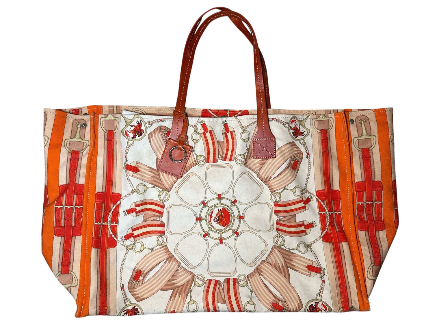Rani Arabella Orange Stirrups East-West Canvas Tote Bag / Large