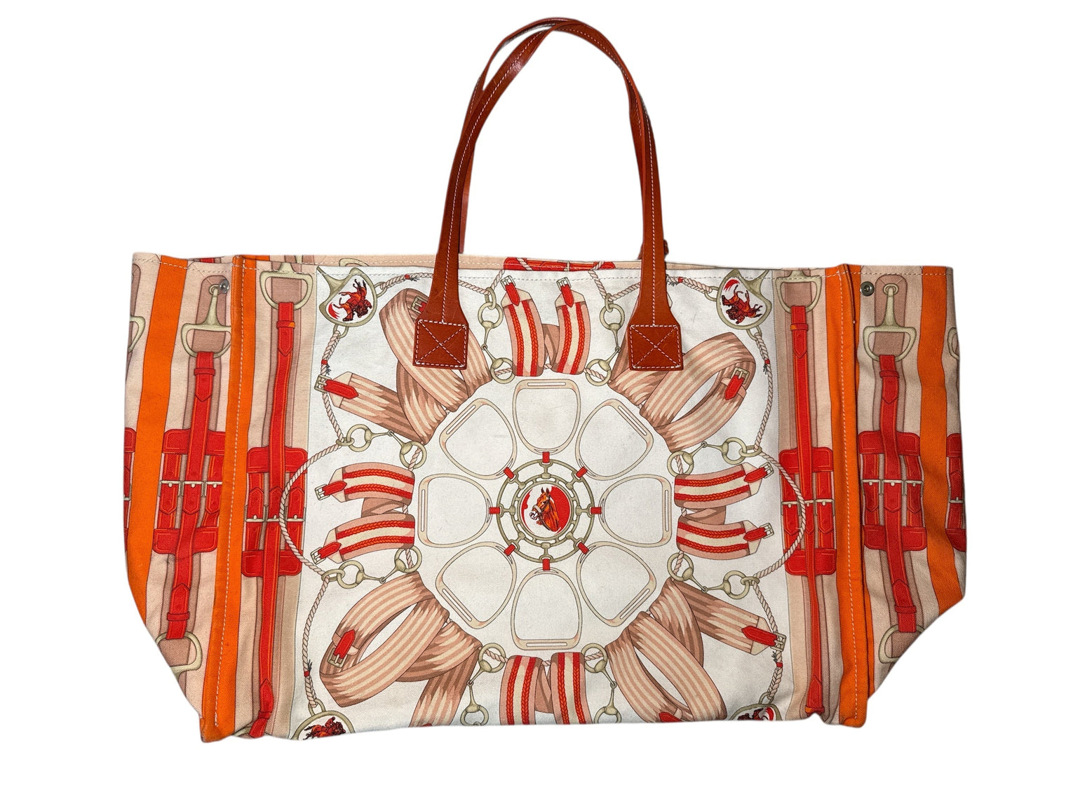 Rani Arabella Orange Stirrups East-West Canvas Tote Bag / Large