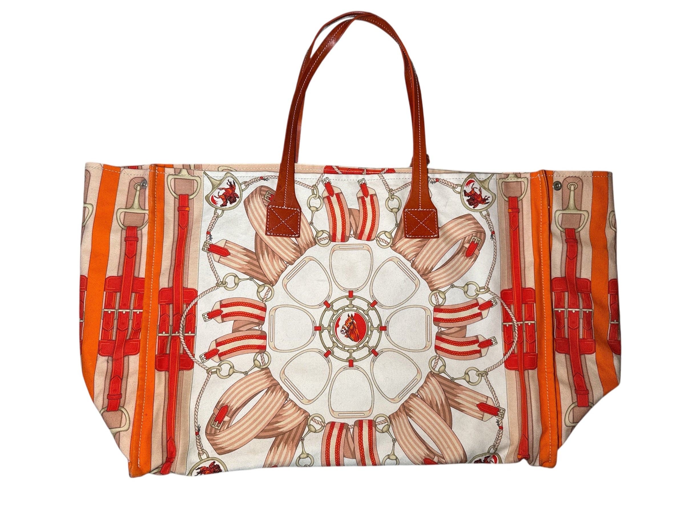 Rani Arabella Orange Stirrups East-West Canvas Tote Bag / Large