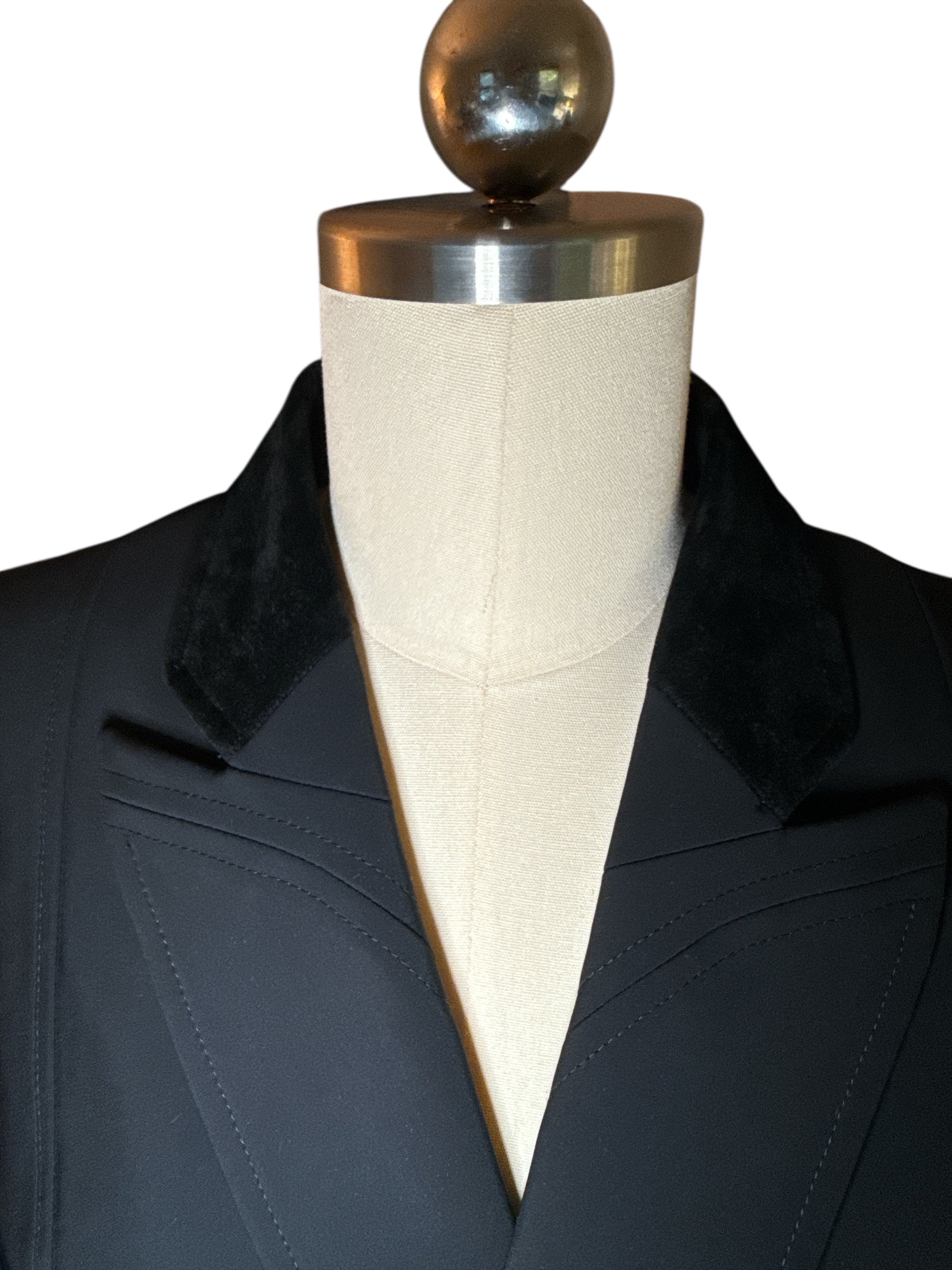 Equiline Mackenzie Hunter Shadbelly Show Coat- Black / Yellow Points / Size IT 44