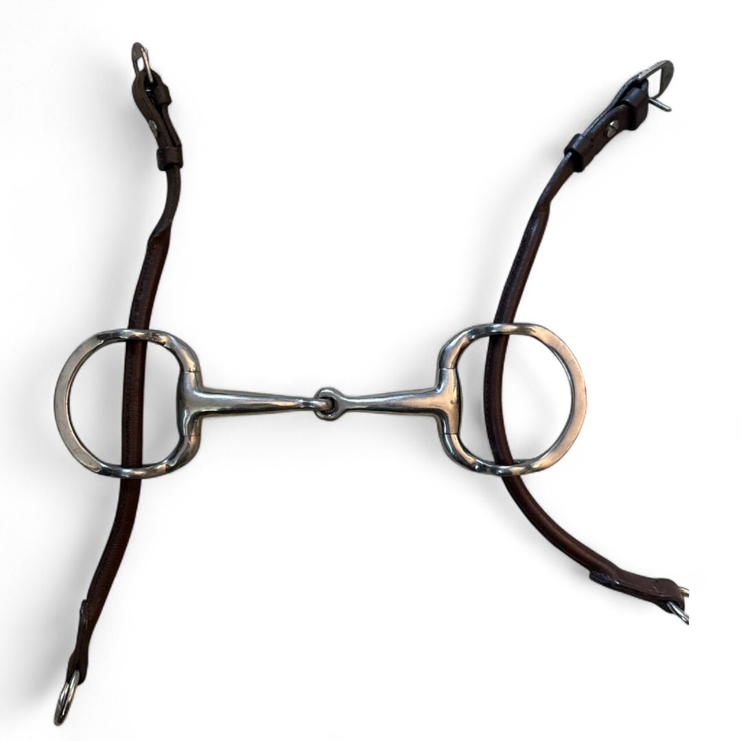 Eggbutt Snaffle Gag Bit with Leather Cheek Pieces - 5 1/2"