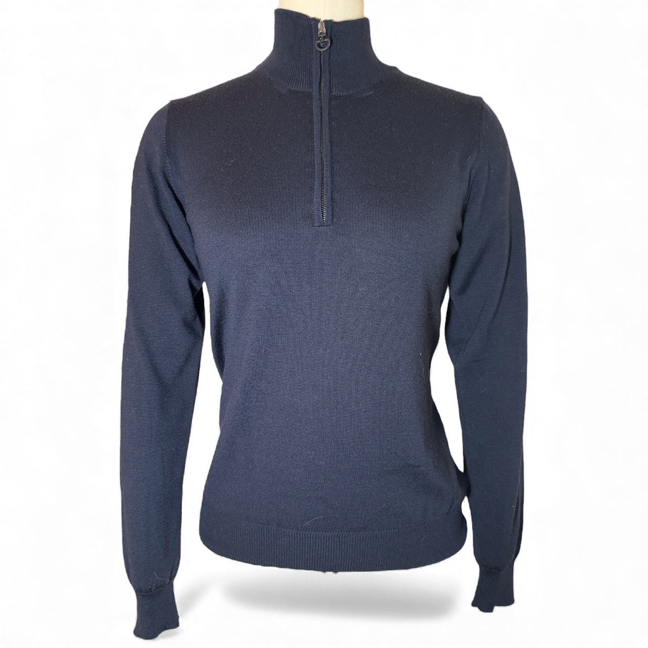 Cavalleria Toscana Logo 1/4 Zip Pullover Wool Blend Sweater - Navy Blue / Size Medium