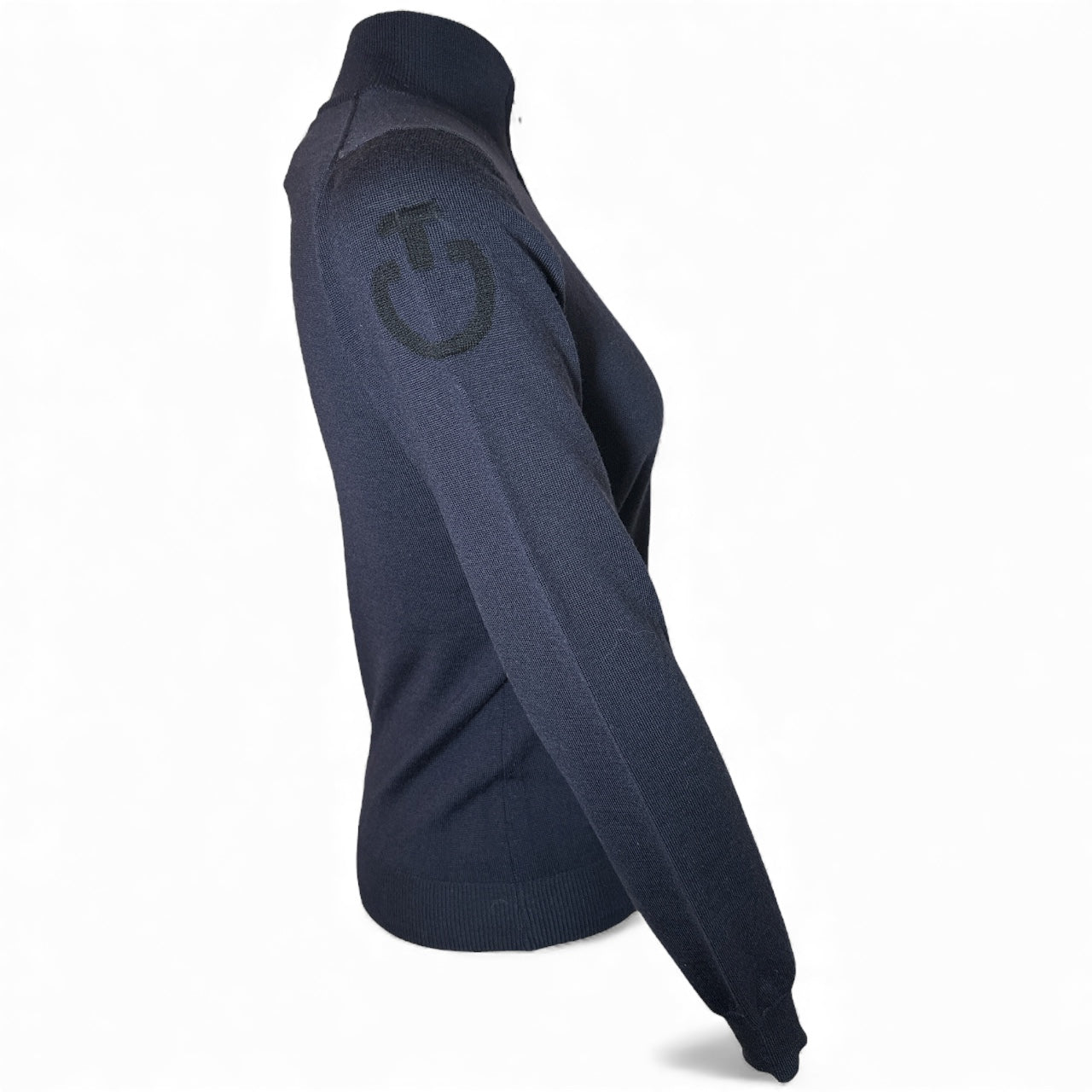 Cavalleria Toscana Logo 1/4 Zip Pullover Wool Blend Sweater - Navy Blue / Size Medium