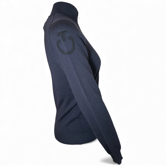 Cavalleria Toscana Logo 1/4 Zip Pullover Wool Blend Sweater - Navy Blue / Size Medium