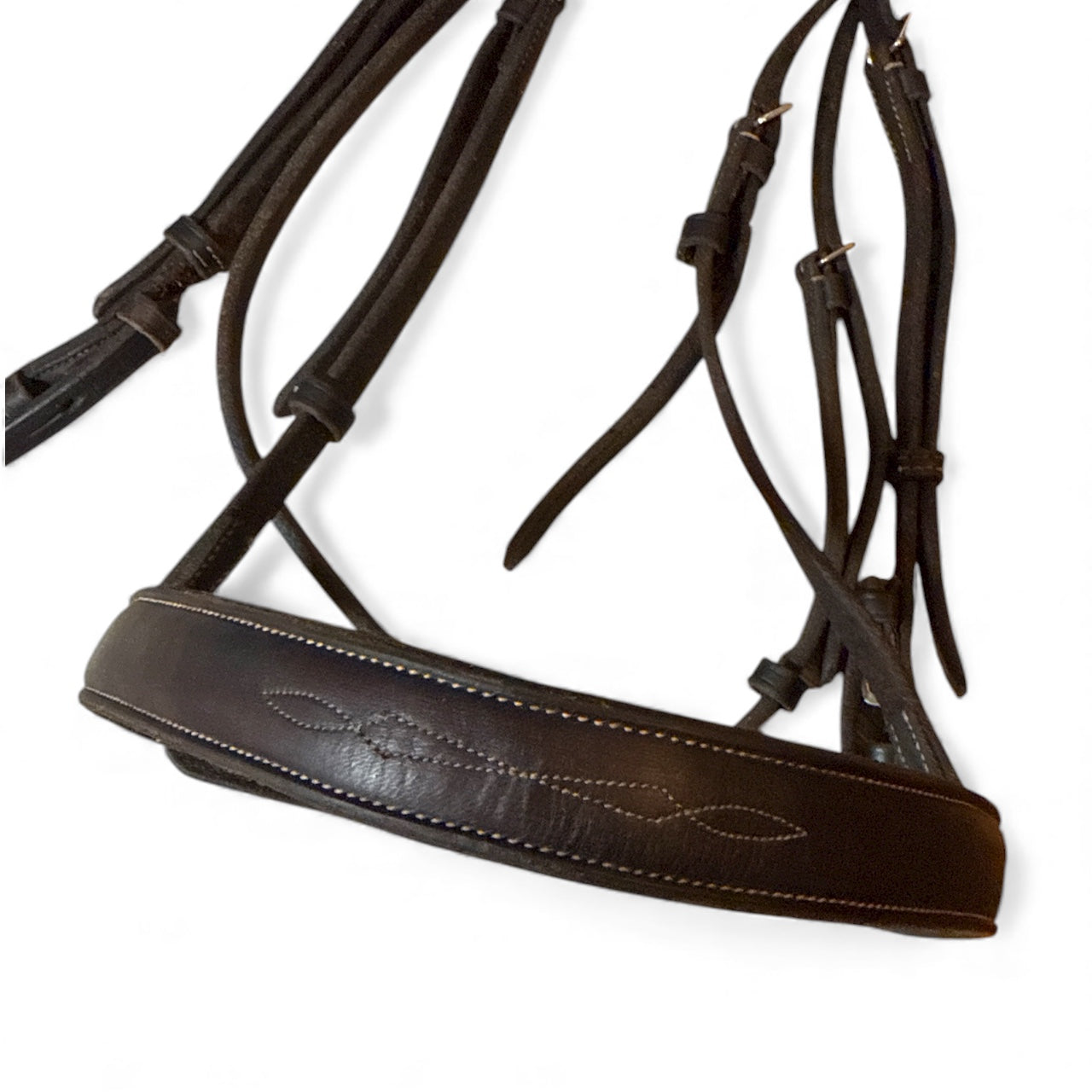 Pessoa Pro Fancy-Stitched Wide Nose Bridle with Reins -Dark Brown / Full Size