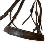 Pessoa Pro Fancy-Stitched Wide Nose Bridle with Reins -Dark Brown / Full Size