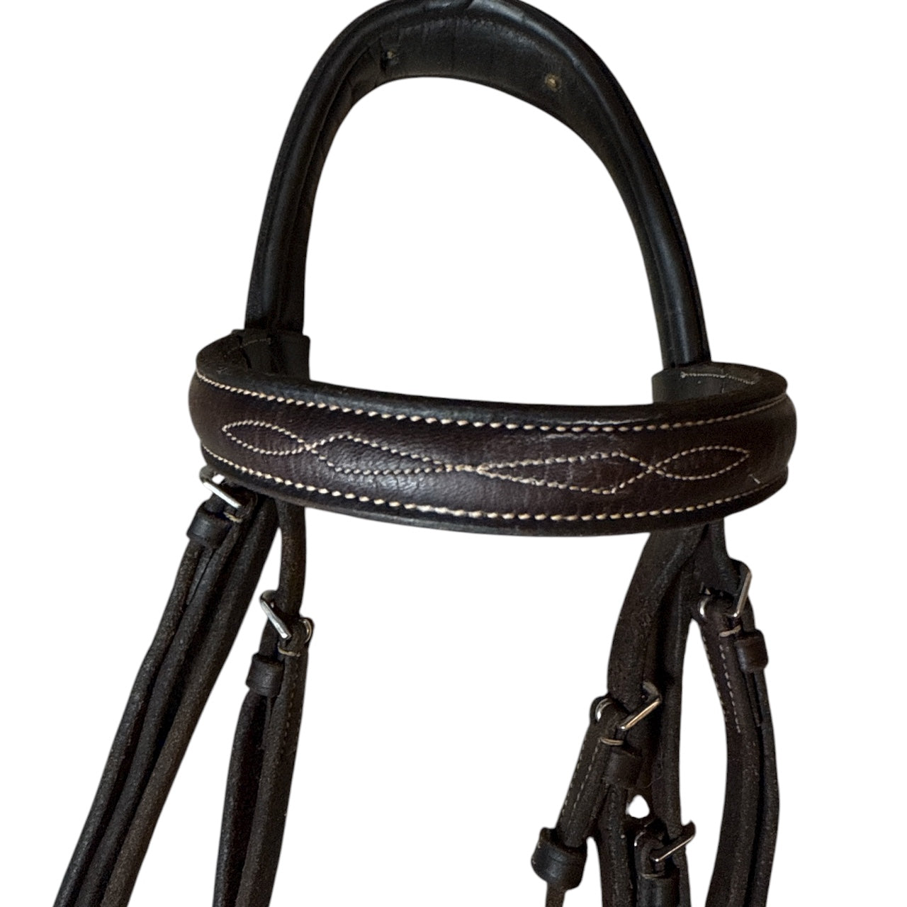 Pessoa Pro Fancy-Stitched Wide Nose Bridle with Reins -Dark Brown / Full Size