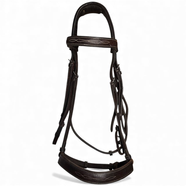 Pessoa Pro Fancy-Stitched Wide Nose Bridle with Reins -Dark Brown / Full Size
