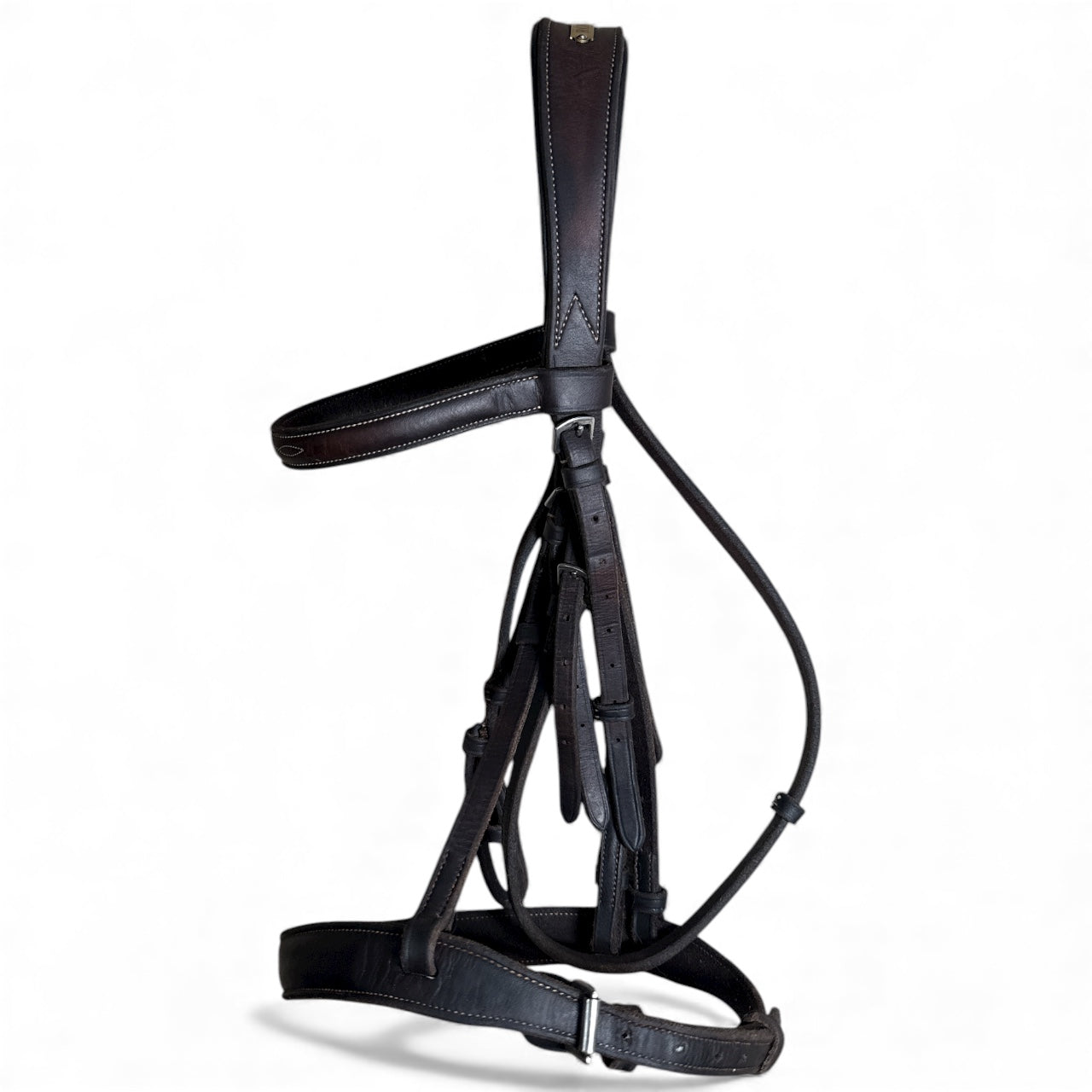 Pessoa Pro Fancy-Stitched Wide Nose Bridle with Reins -Dark Brown / Full Size