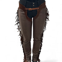 Custom Women's Brown Fringe Leather and Suede Full Chaps - Size US 24/26 (Small)