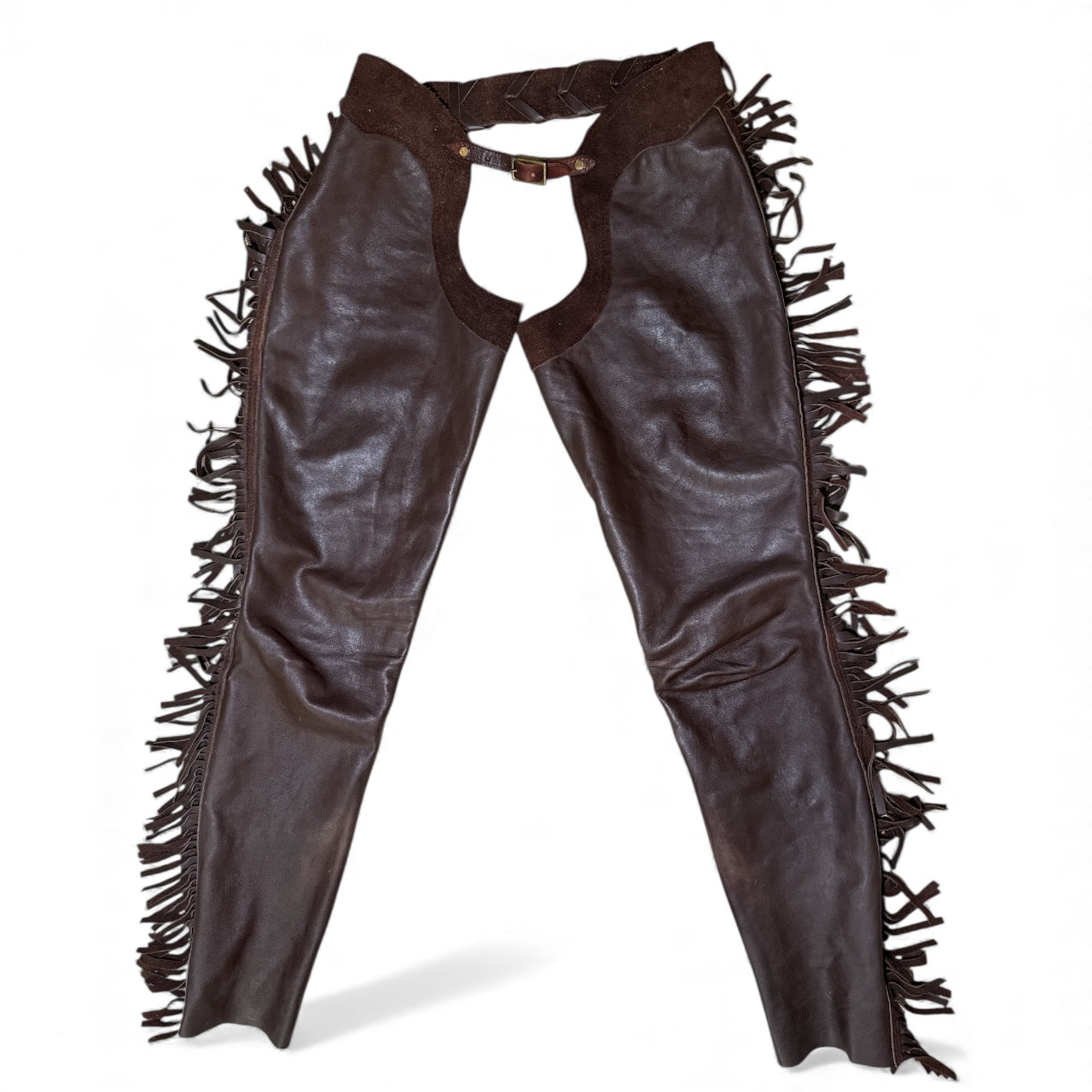 Custom Women's Brown Fringe Leather and Suede Full Chaps - Size US 24/26 (Small)