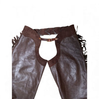 Custom Women's Brown Fringe Leather and Suede Full Chaps - Size US 24/26 (Small)