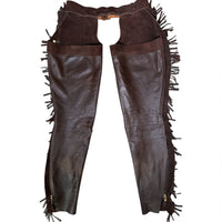 Custom Women's Brown Fringe Leather and Suede Full Chaps - Size US 24/26 (Small)
