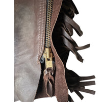 Custom Women's Brown Fringe Leather and Suede Full Chaps - Size US 24/26 (Small)