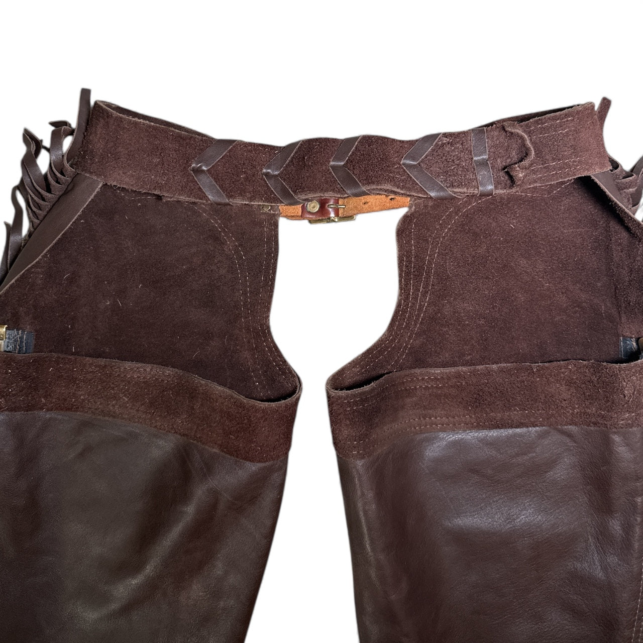 Custom Women's Brown Fringe Leather and Suede Full Chaps - Size US 24/26 (Small)