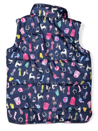Joules Girl's Horse Theme Puffer Vest - Navy / Size Youth 5